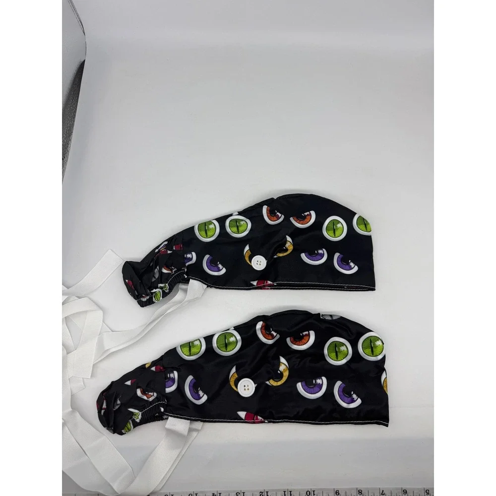 Adjustable Unisex Tie Back Scrub Cap Hat 2 Pack‎ Work Hat with Buttons